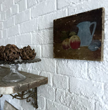 Load image into Gallery viewer, Small antique 1990&#39;s still life oil painting on canvas fruit apples jug