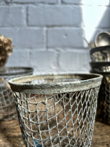 Small vintage European rustic Wirework galvanised  basket