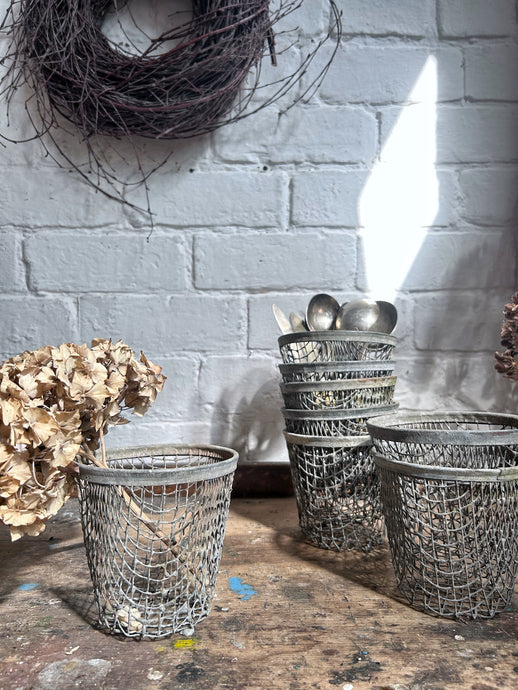 Small vintage European rustic Wirework galvanised  basket