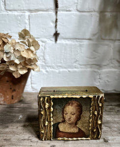 Small wooden Vintage gilded Italian Florentine keepsake box Raphael Madonna image