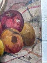 Load image into Gallery viewer, Vintage Still life oil painting on canvas with fruit dated 1930