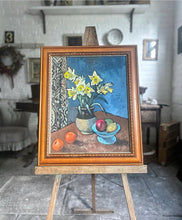 Load image into Gallery viewer, Vintage still life with daffodils in jug oil painting on board