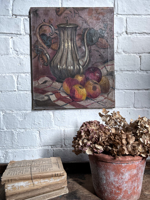 Vintage Still life oil painting on canvas with fruit dated 1930