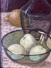 Load image into Gallery viewer, Swedish Mid Century still life with fruit oil painting on board signed and dated