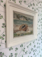 Load image into Gallery viewer, Swedish Vintage Mid Century oil painting coastal scene with moored boat