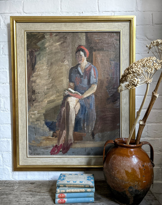 Large Swedish Mid 20th century oil painting portrait on board, signed and framed