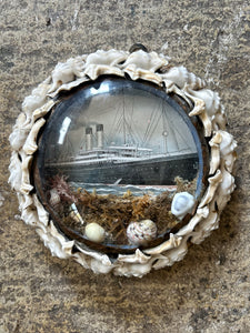 Turn of the Century antique sailors souvenir with hand sketched liner and shells