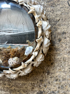 Turn of the Century antique sailors souvenir with hand sketched liner and shells