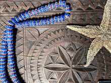 Load image into Gallery viewer, Venetian antique glass trade beads blue red starburst faceted design