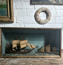 Load image into Gallery viewer, Victorian 19th Century Diorama  folk art hand made ship in wooden glass front case