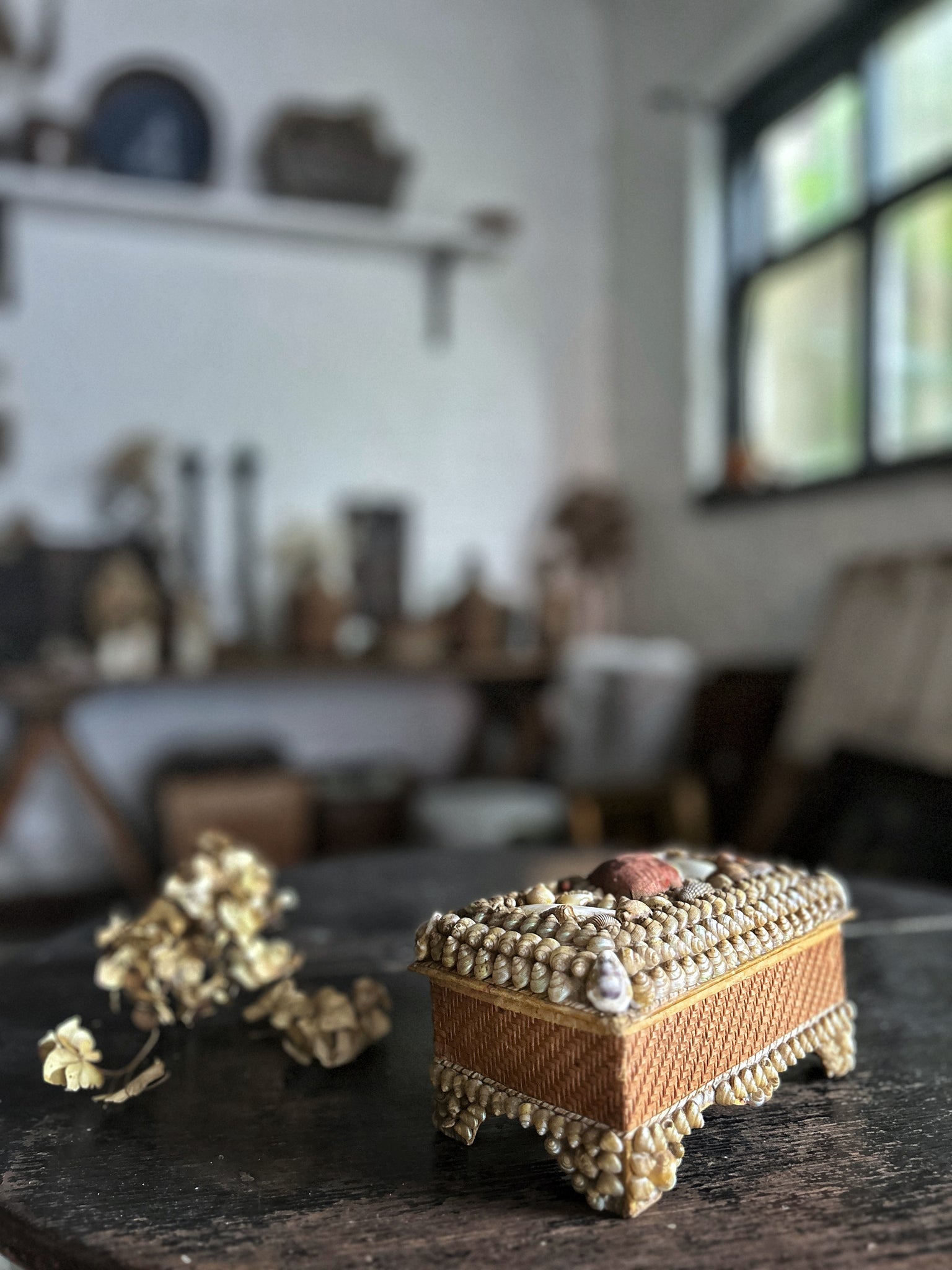 19th Century Victorian antique sailors souvenir shell Jewellery box ...