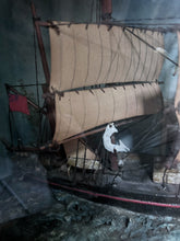 Load image into Gallery viewer, Victorian 19th Century Diorama  folk art hand made ship in wooden glass front case