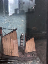 Load image into Gallery viewer, Victorian 19th Century Diorama  folk art hand made ship in wooden glass front case