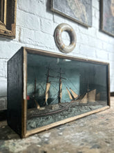 Load image into Gallery viewer, Victorian 19th Century Diorama  folk art hand made ship in wooden glass front case