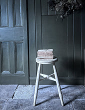 Load image into Gallery viewer, Victorian Country style white chippy painted wooden stool