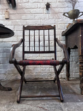 Load image into Gallery viewer, Antique Victorian wooden folding campaign chair with carpet seat
