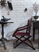Load image into Gallery viewer, Antique Victorian wooden folding campaign chair with carpet seat