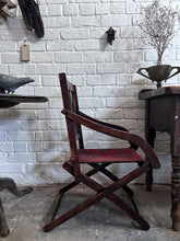 Load image into Gallery viewer, Antique Victorian wooden folding campaign chair with carpet seat