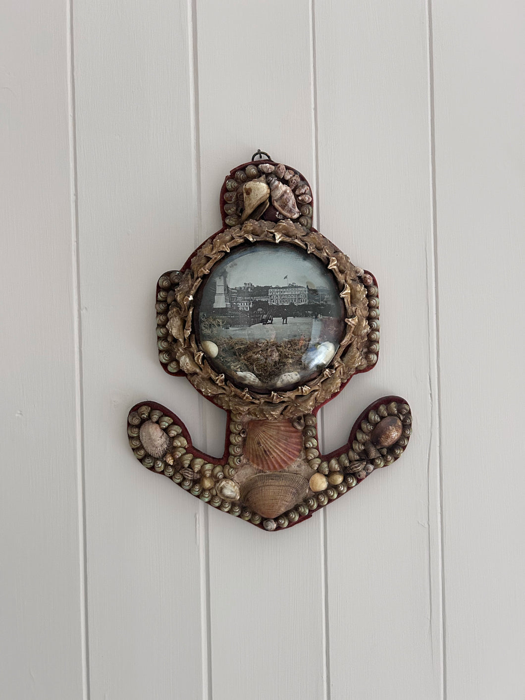 Victorian antique 19th century sailors souvenir valentine shell anchor diorama