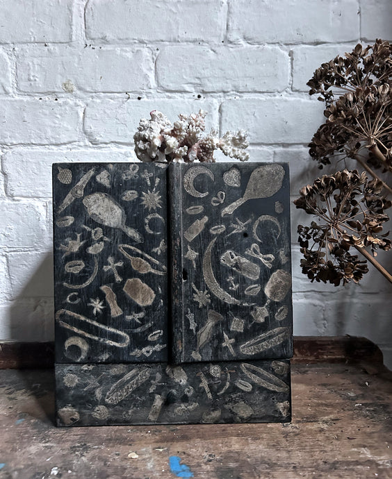 Victorian mystical tarot card wooden decoupage chest with doors and drawer