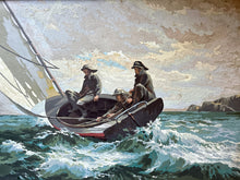 Load image into Gallery viewer, Vintage 1930&#39;s, Paint by numbers, oil painting on board &quot;Breezing Up a Fair Wind&quot; by Winslow Homer American Realism artist