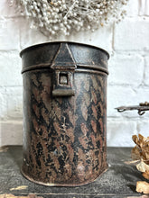 Load image into Gallery viewer, 19th Century Small black hand decorated toleware storage tin folk art