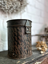Load image into Gallery viewer, 19th Century Small black hand decorated toleware storage tin folk art