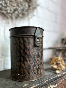 19th Century Small black hand decorated toleware storage tin folk art