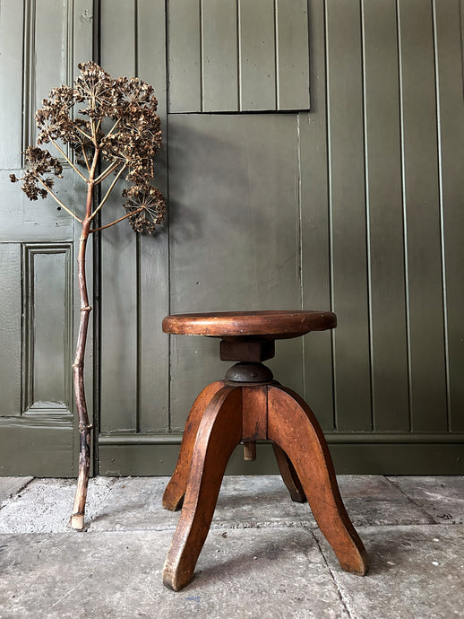 Vintage 1930's modernist wooden swivel work shop stool 