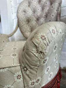 Vintage French 1940's original floral cotton fabric bedroom arm chair