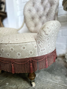 Vintage French 1940's original floral cotton fabric bedroom arm chair