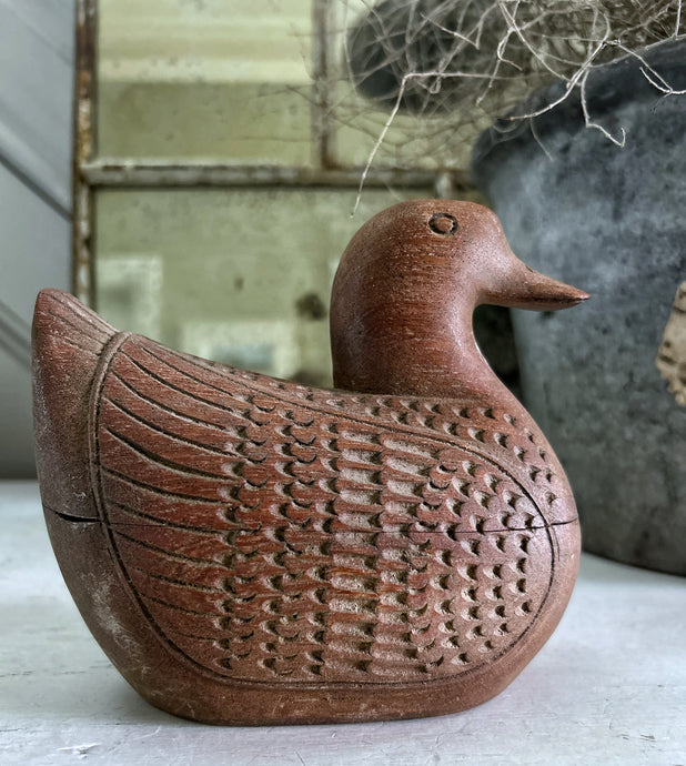 Vintage 1970's Hand Carved  Folk Art Hard wood Duck keepsake Box