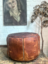 Load image into Gallery viewer, Vintage mid 20th century tooled leather peruvian footstool pouffe