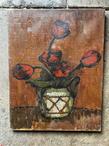 Vintage Abstract Still Life floral oil painting on canvas