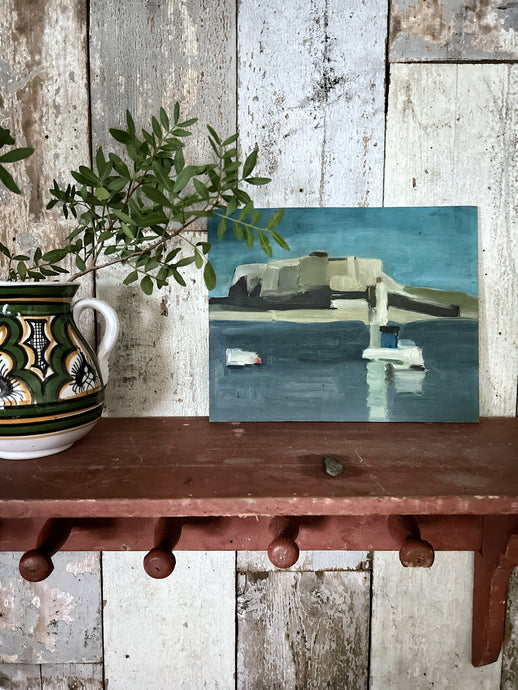 Vintage Abstract landsape seascape coastal oil painting on board