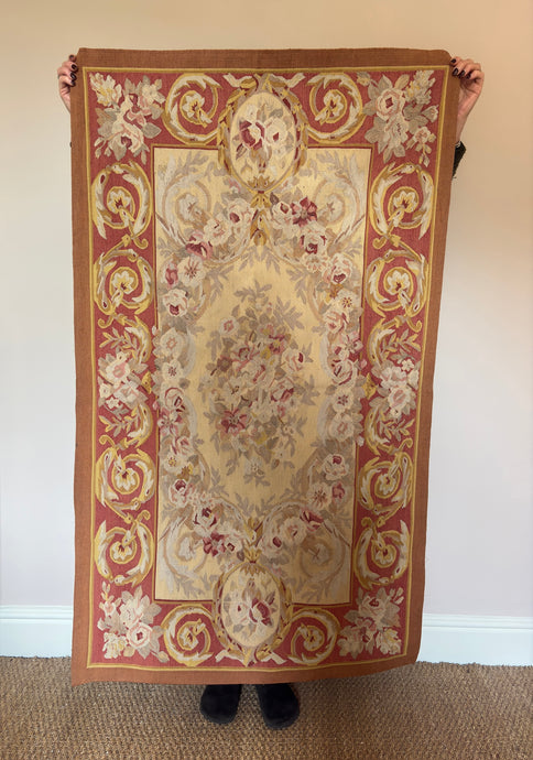 Vintage Aubusson Floral Needlepoint Handmade wool Rug