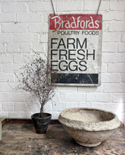 Load image into Gallery viewer, Vintage Double sided metal farm fresh eggs sign on hanging chains 