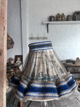 Load image into Gallery viewer, Vintage Dutch Windmill scene Delft lampshade with blue velvet trim