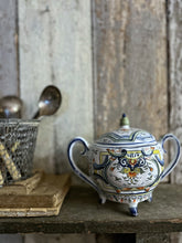 Load image into Gallery viewer, Vintage French Rouen Fainece hand painted lidded sugar bowl 