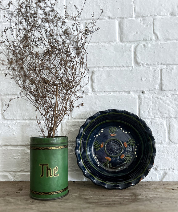 Vintage French Savoyarde pottery crimped edge bowl with hand painted decoration