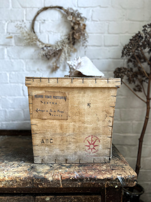 Vintage French 20th Century wooden butter transport crate Ile De France