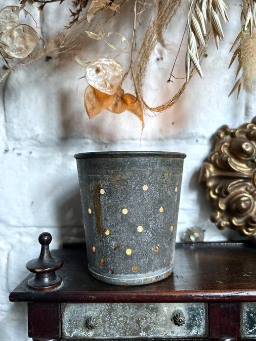 Vintage French metal faisselle pot tea light holder