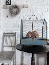 Load image into Gallery viewer, Large Vintage blue French wire bird cage plant container garden ornament