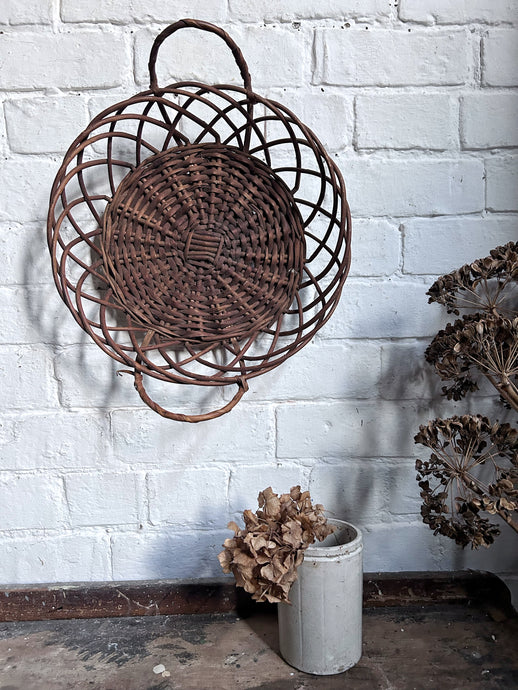 Vintage French woven basket with handles