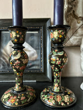 Load image into Gallery viewer, Vintage Indian Papier mache decorative painted candle sticks