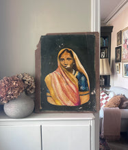 Load image into Gallery viewer, Vintage Indian girl in sari with bindi portrait oil painting