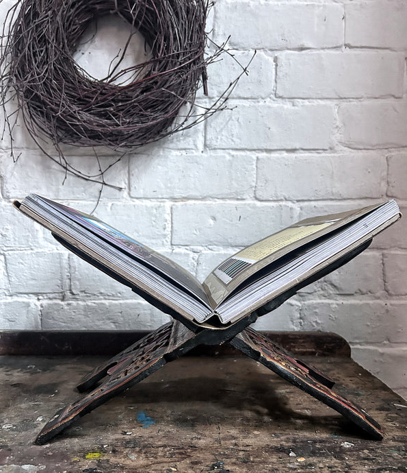 Vintage Indian hand painted decorative folding book rest lectern Rehal