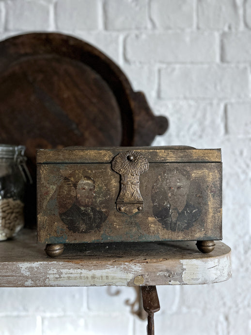 A Decorative painted Indian Vintage metal tea caddy storage box