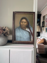 Load image into Gallery viewer, Vintage portrait painting in oils Indian woman in sari &amp; bindi
