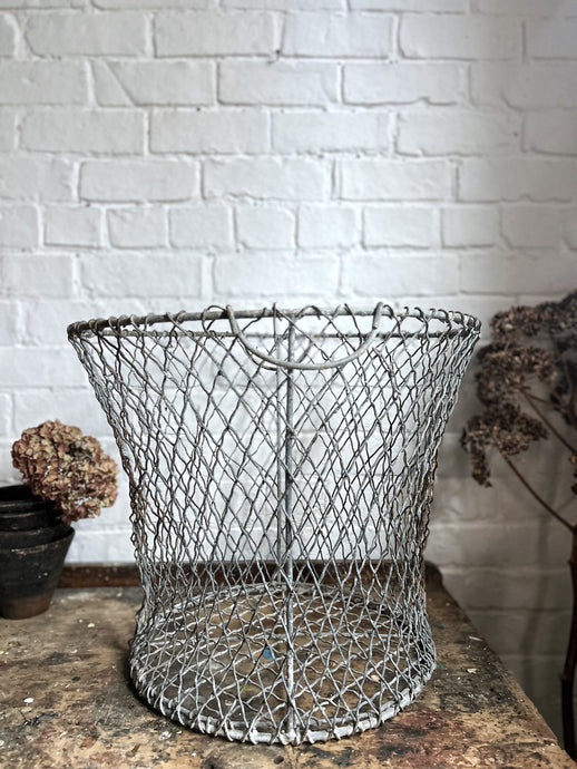 Large vintage galvanised wire basket with carrying handles